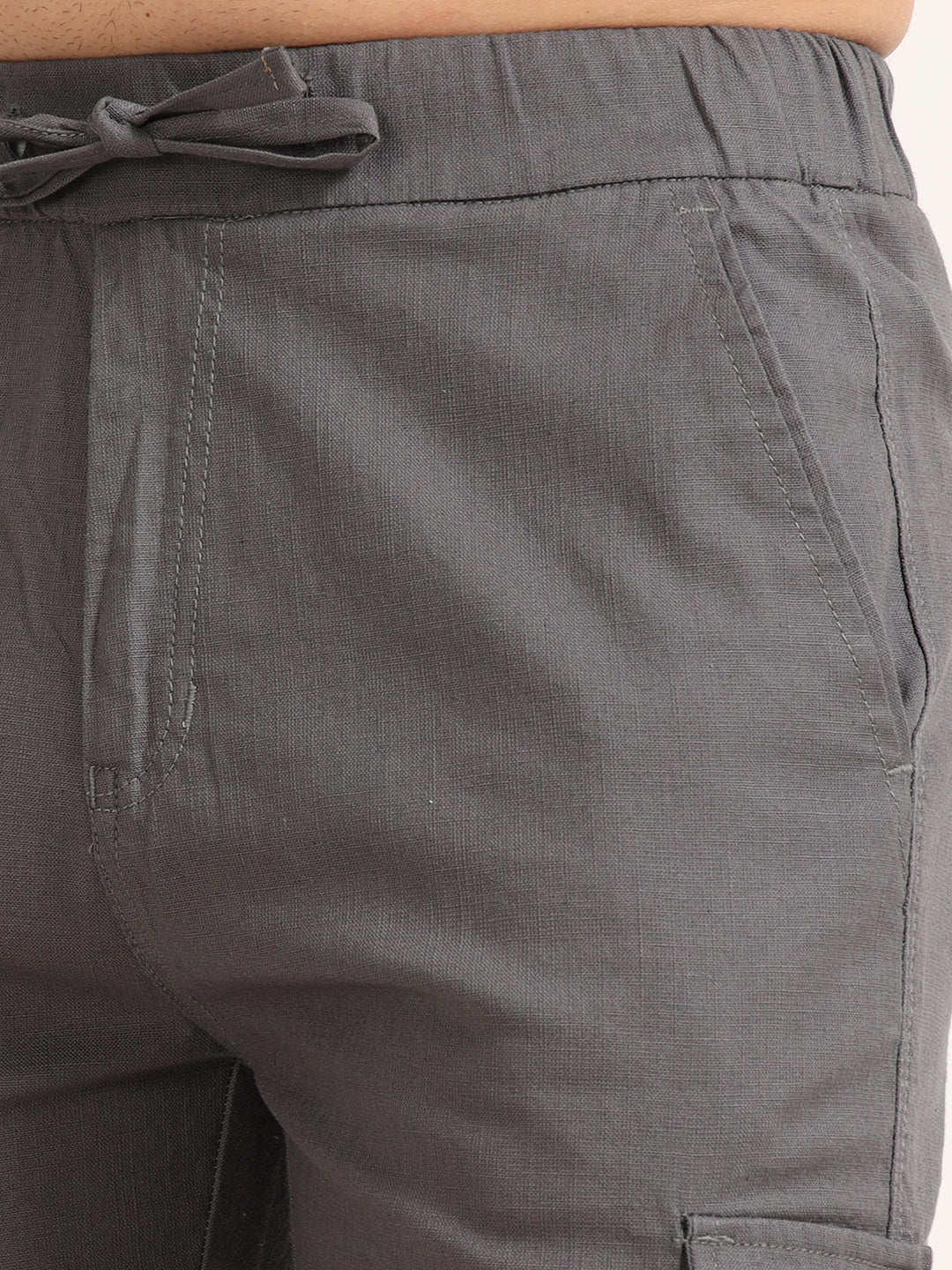 Smoke Grey Cargo Linen Shorts Men&