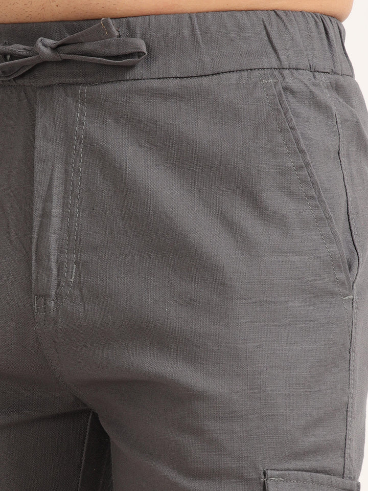 Smoke Grey Cargo Linen Shorts Men&