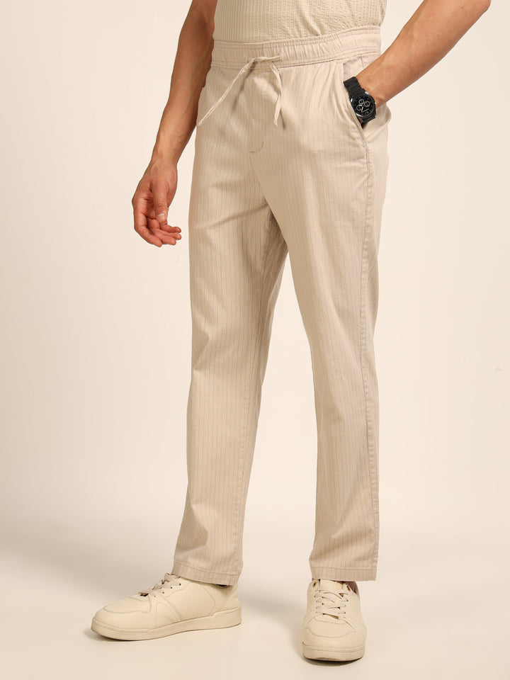 Beige Relaxed Fit Linen Trouser