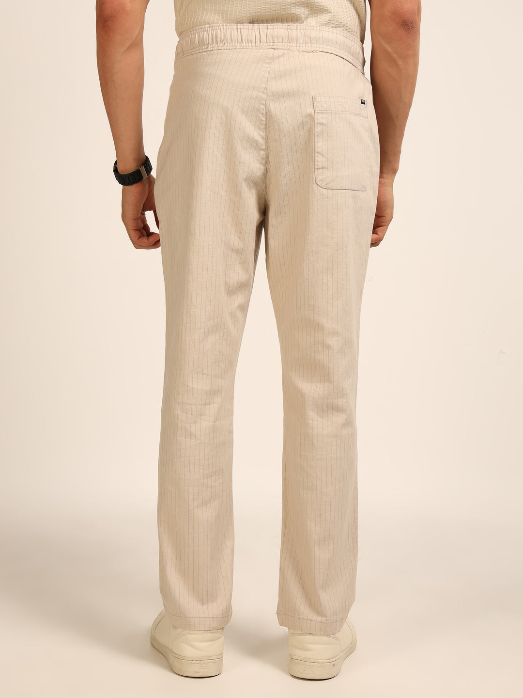 Beige Relaxed Fit Linen Trouser