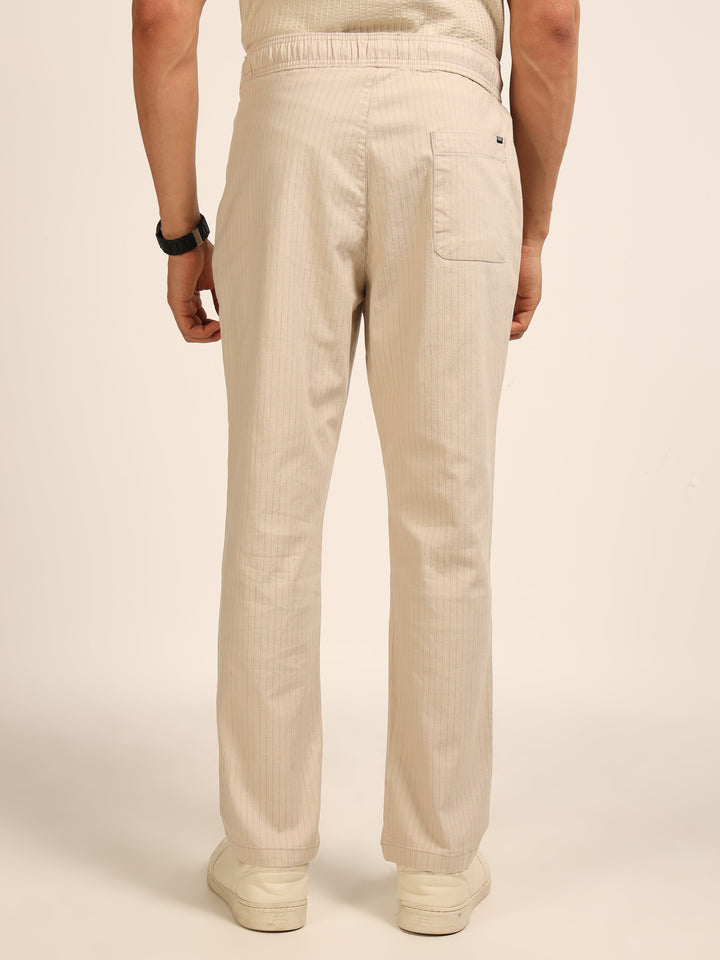 Beige Relaxed Fit Linen Trouser