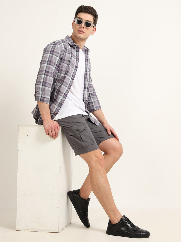 Smoke Grey Cargo Linen Shorts Men&