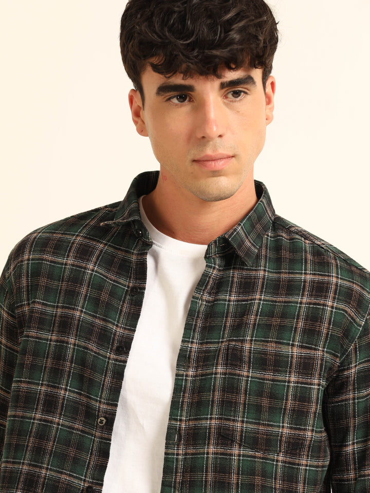 Green Regular Fit Check Shirt Checks Shirt Bushirt