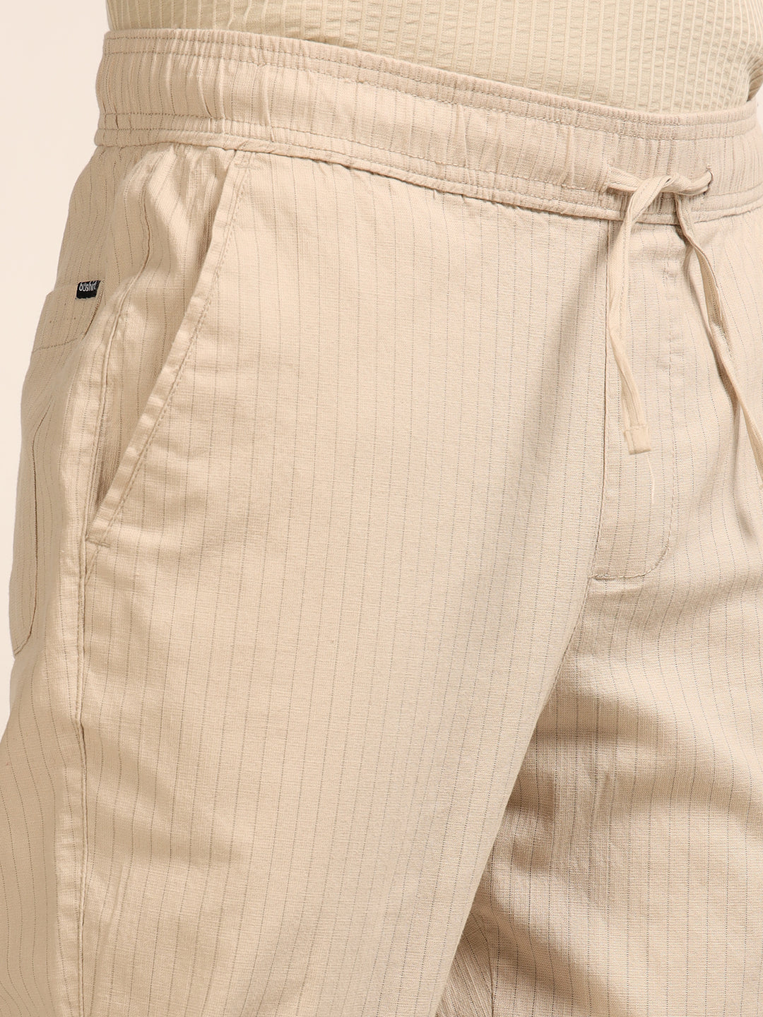 Beige Relaxed Fit Linen Trouser