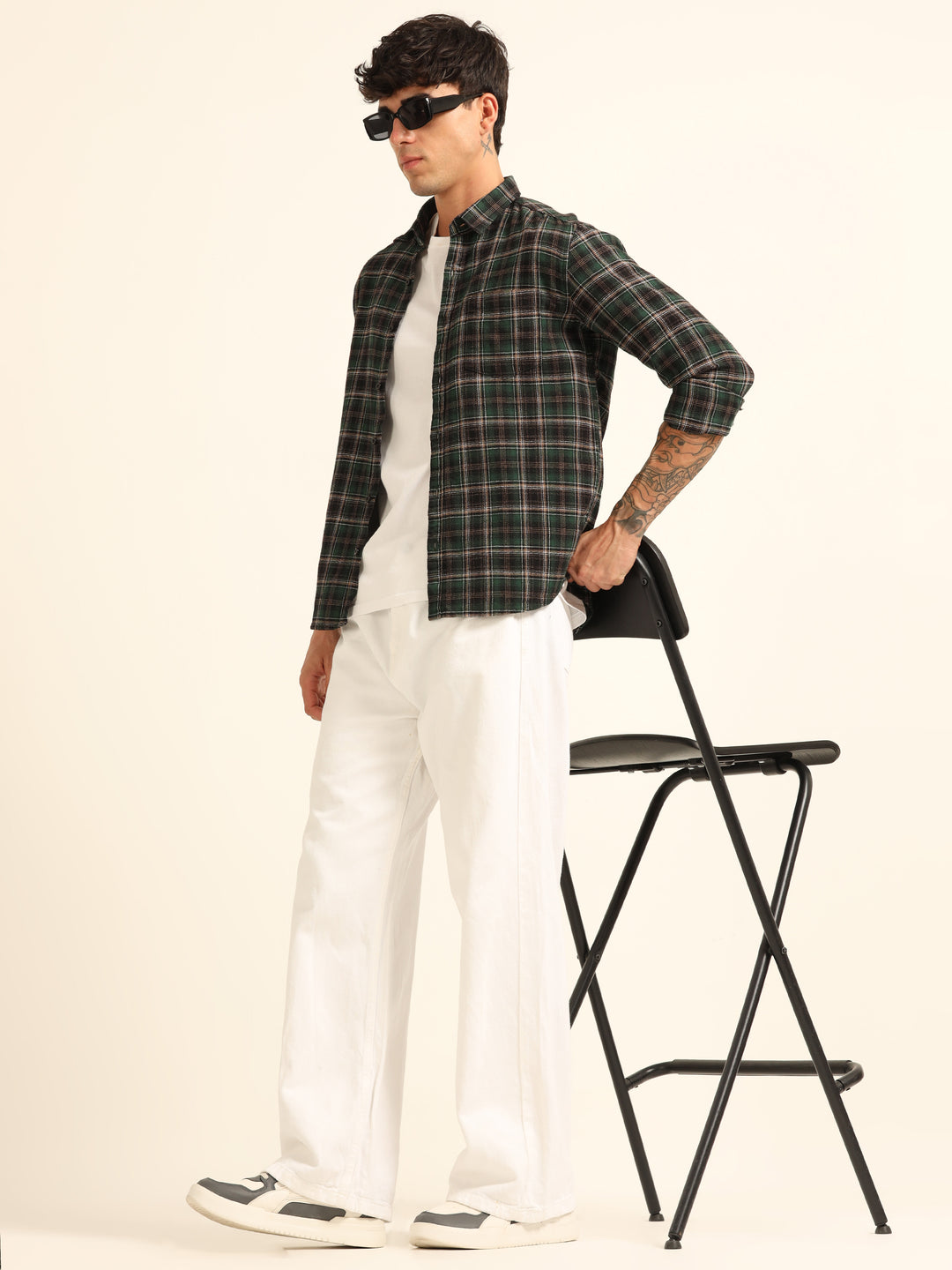 Green Regular Fit Check Shirt Checks Shirt Bushirt