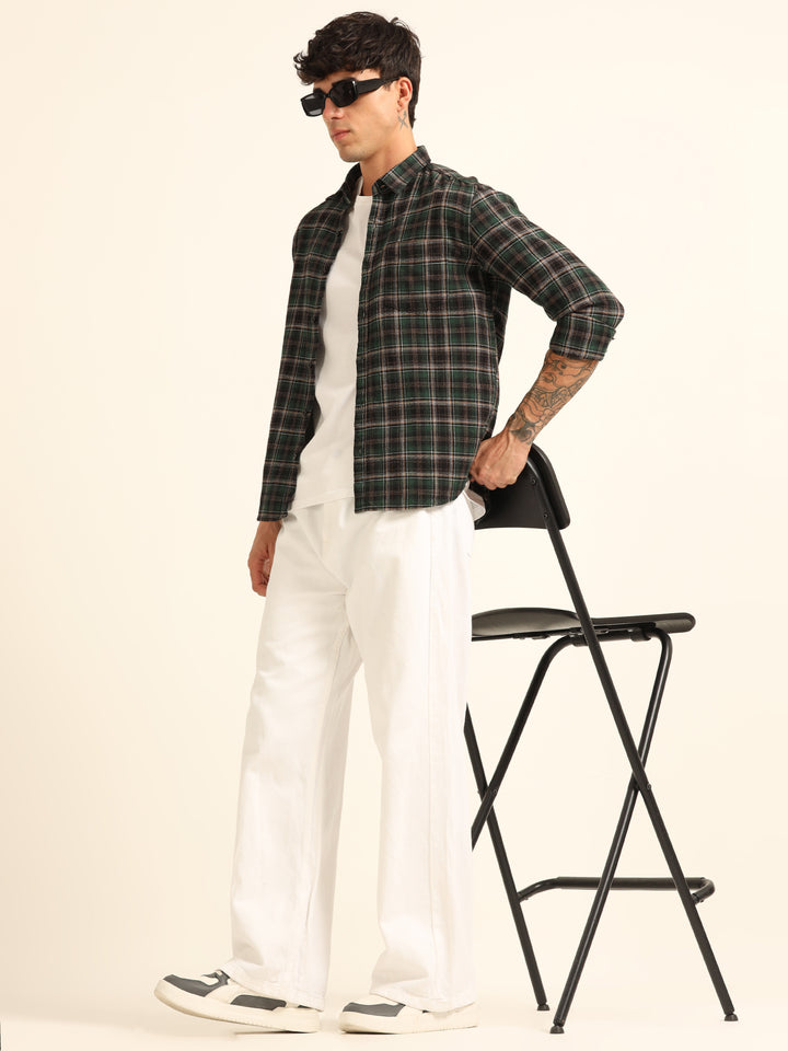 Green Regular Fit Check Shirt Checks Shirt Bushirt
