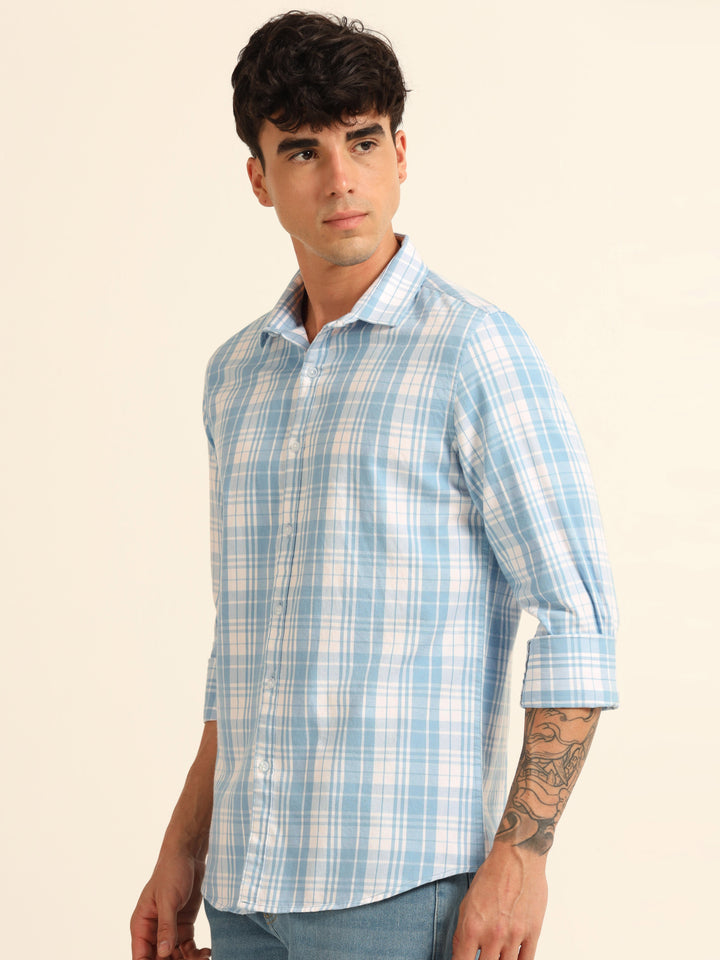 Pastel Blue Regular Fit Check Shirt Checks Shirt Bushirt