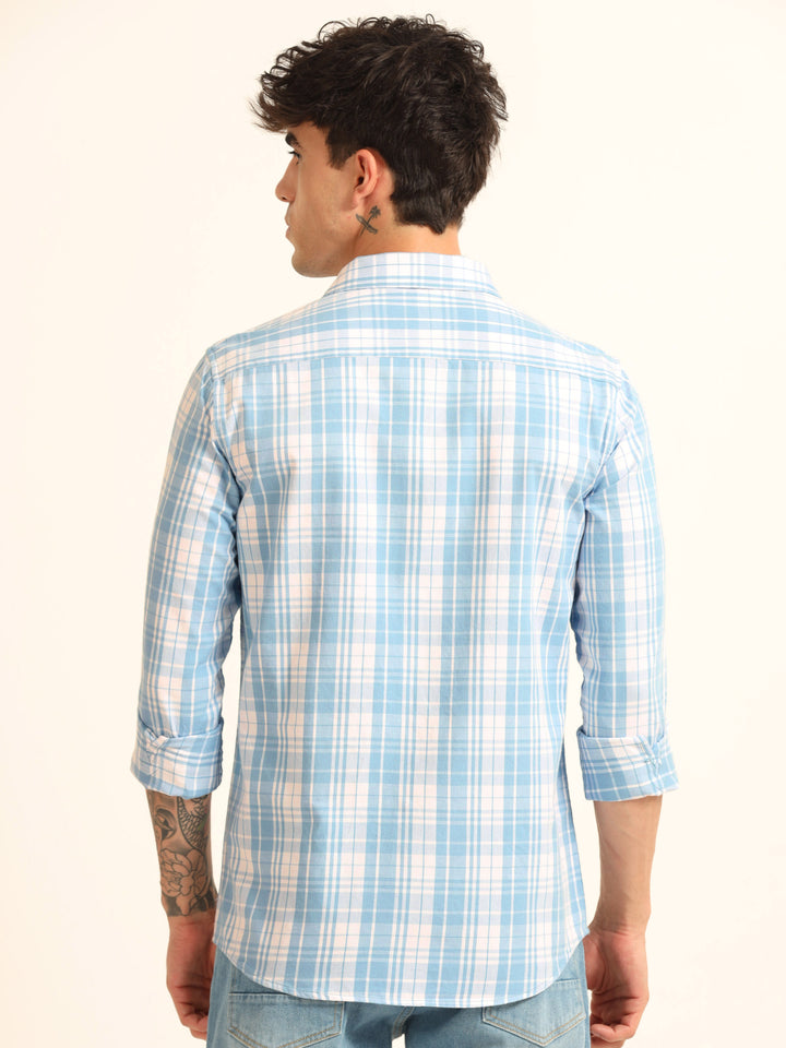 Pastel Blue Regular Fit Check Shirt Checks Shirt Bushirt