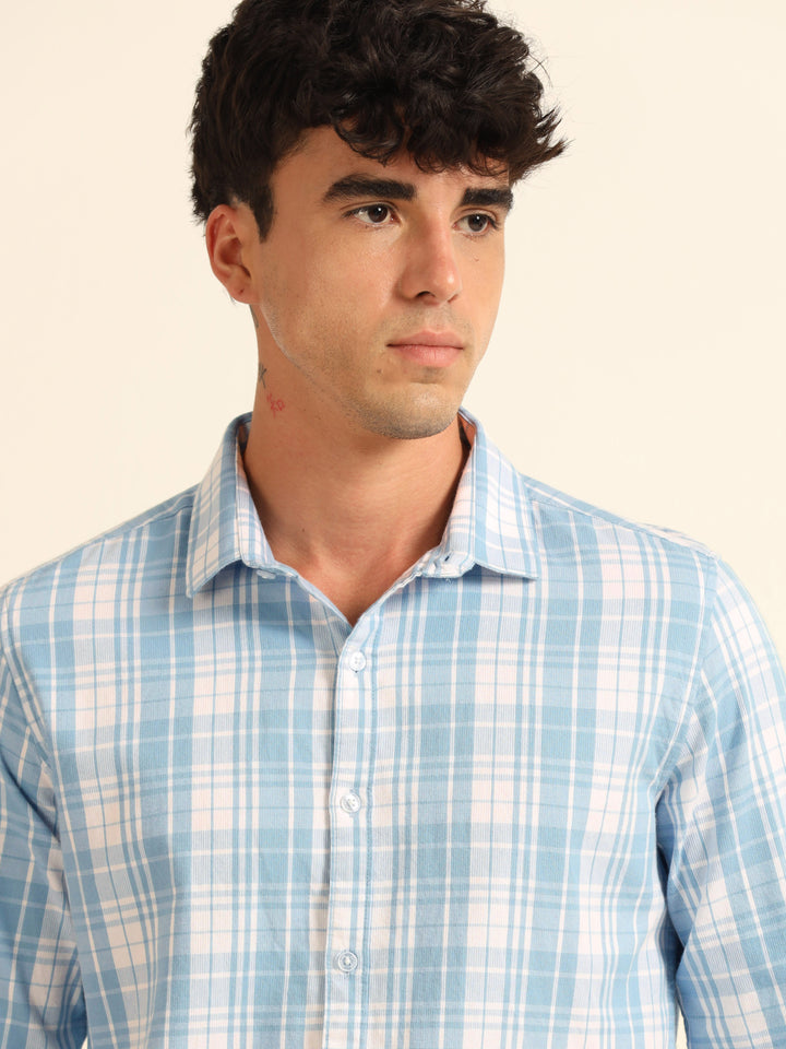 Pastel Blue Regular Fit Check Shirt Checks Shirt Bushirt