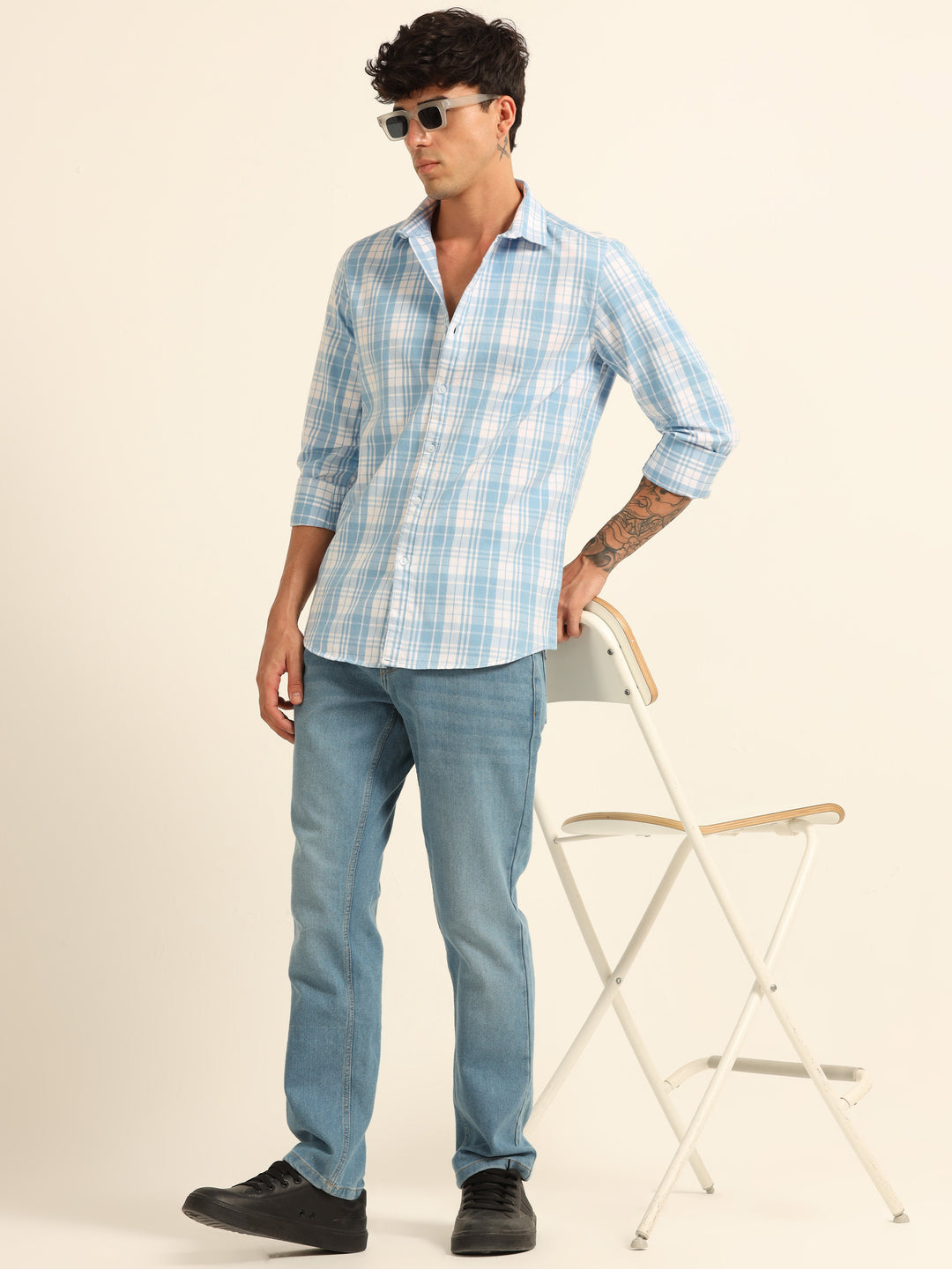 Pastel Blue Regular Fit Check Shirt Checks Shirt Bushirt