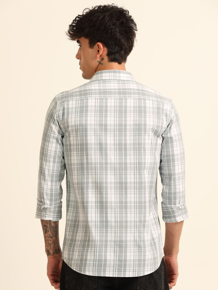 Pastel Grey Regular Fit Check Shirt Checks Shirt Bushirt