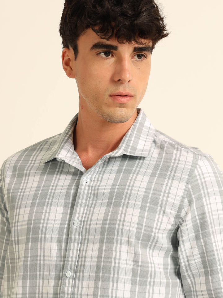 Pastel Grey Regular Fit Check Shirt Checks Shirt Bushirt