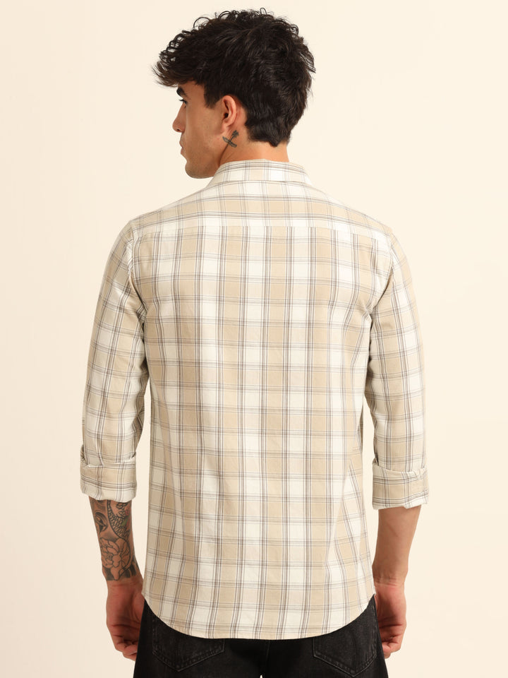 Beige Regular Fit Check Shirt Checks Shirt Bushirt