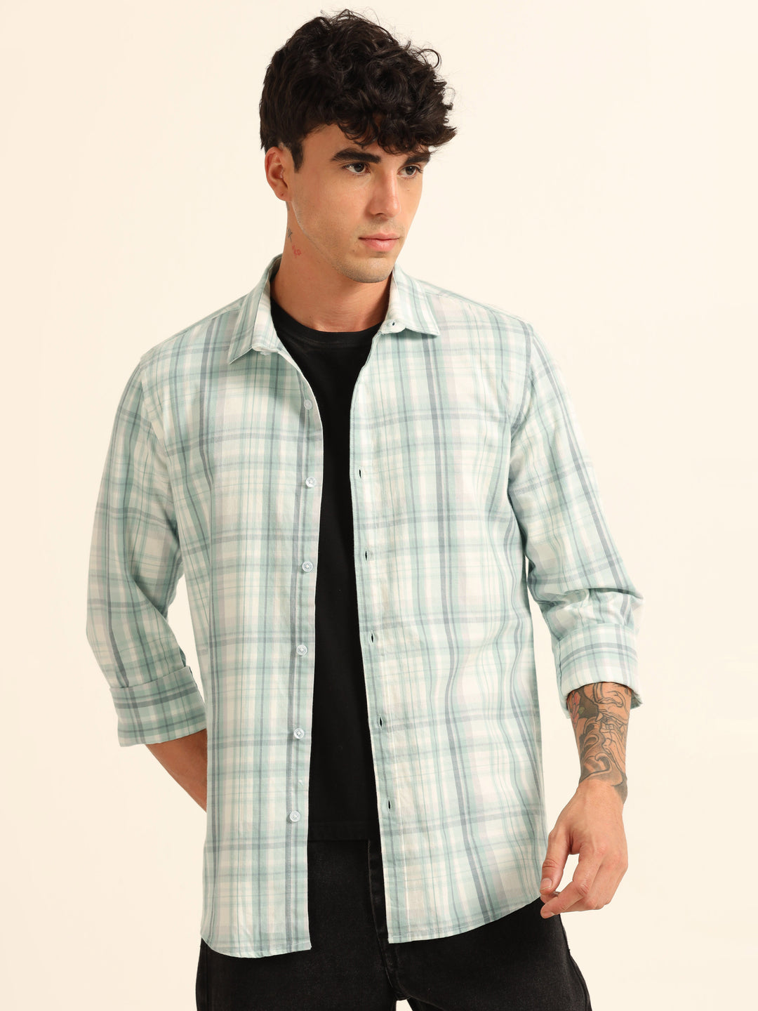 Areo Blue Regular Fit Check Shirt Checks Shirt Bushirt
