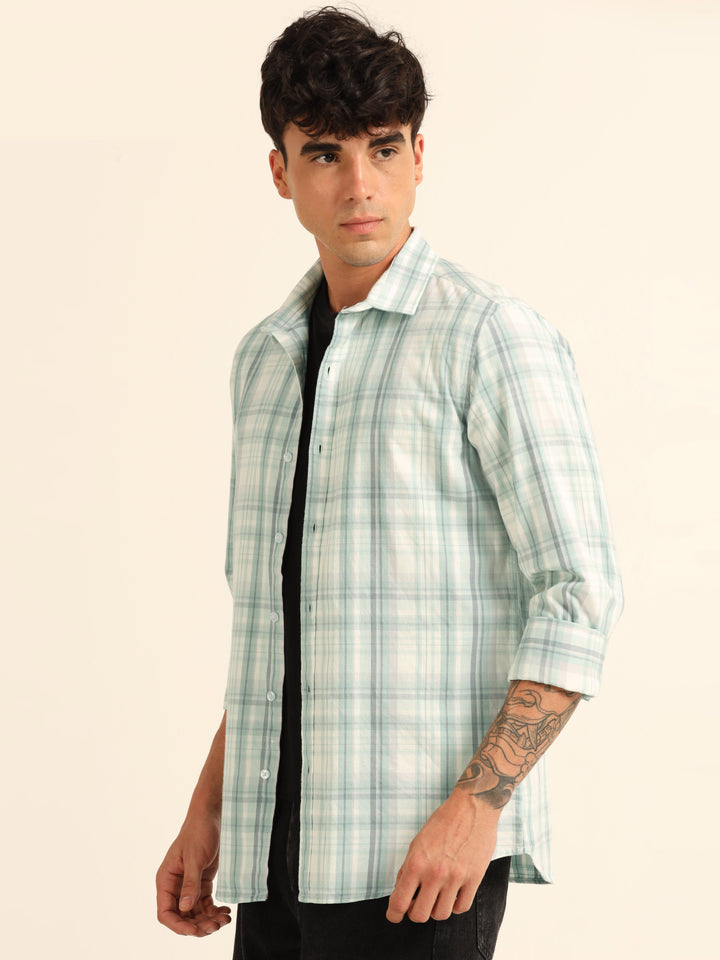 Areo Blue Regular Fit Check Shirt Checks Shirt Bushirt