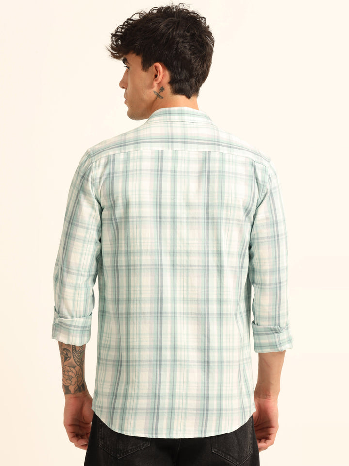 Areo Blue Regular Fit Check Shirt Checks Shirt Bushirt