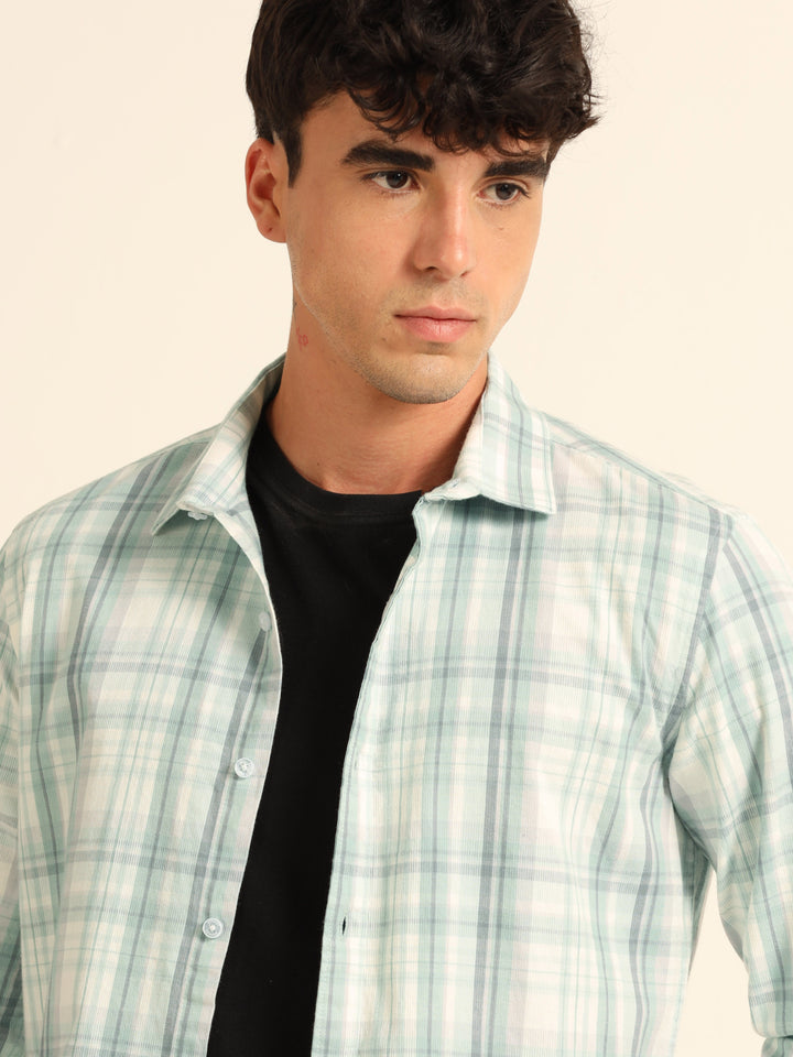 Areo Blue Regular Fit Check Shirt Checks Shirt Bushirt