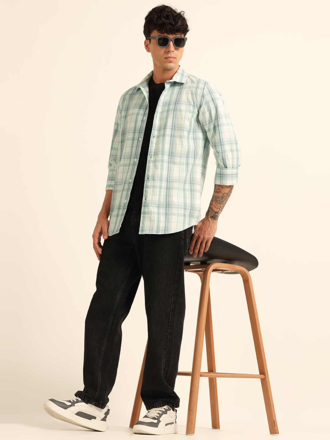 Areo Blue Regular Fit Check Shirt Checks Shirt Bushirt