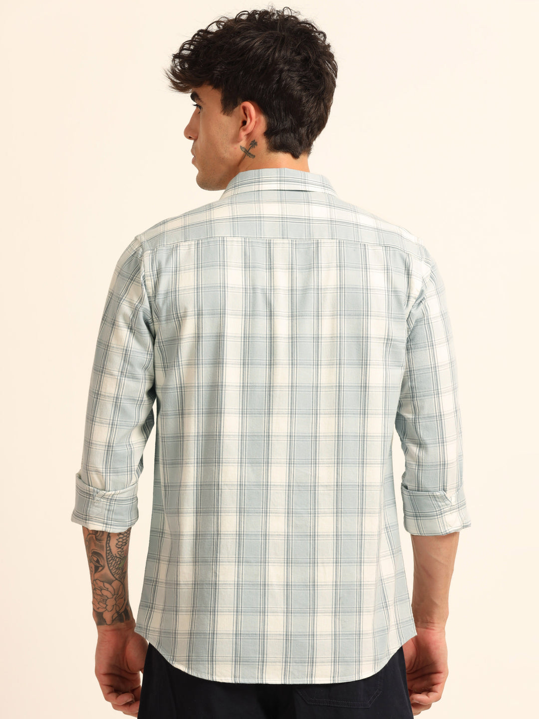 Cadet Grey Regular Fit Check Shirt Checks Shirt Bushirt