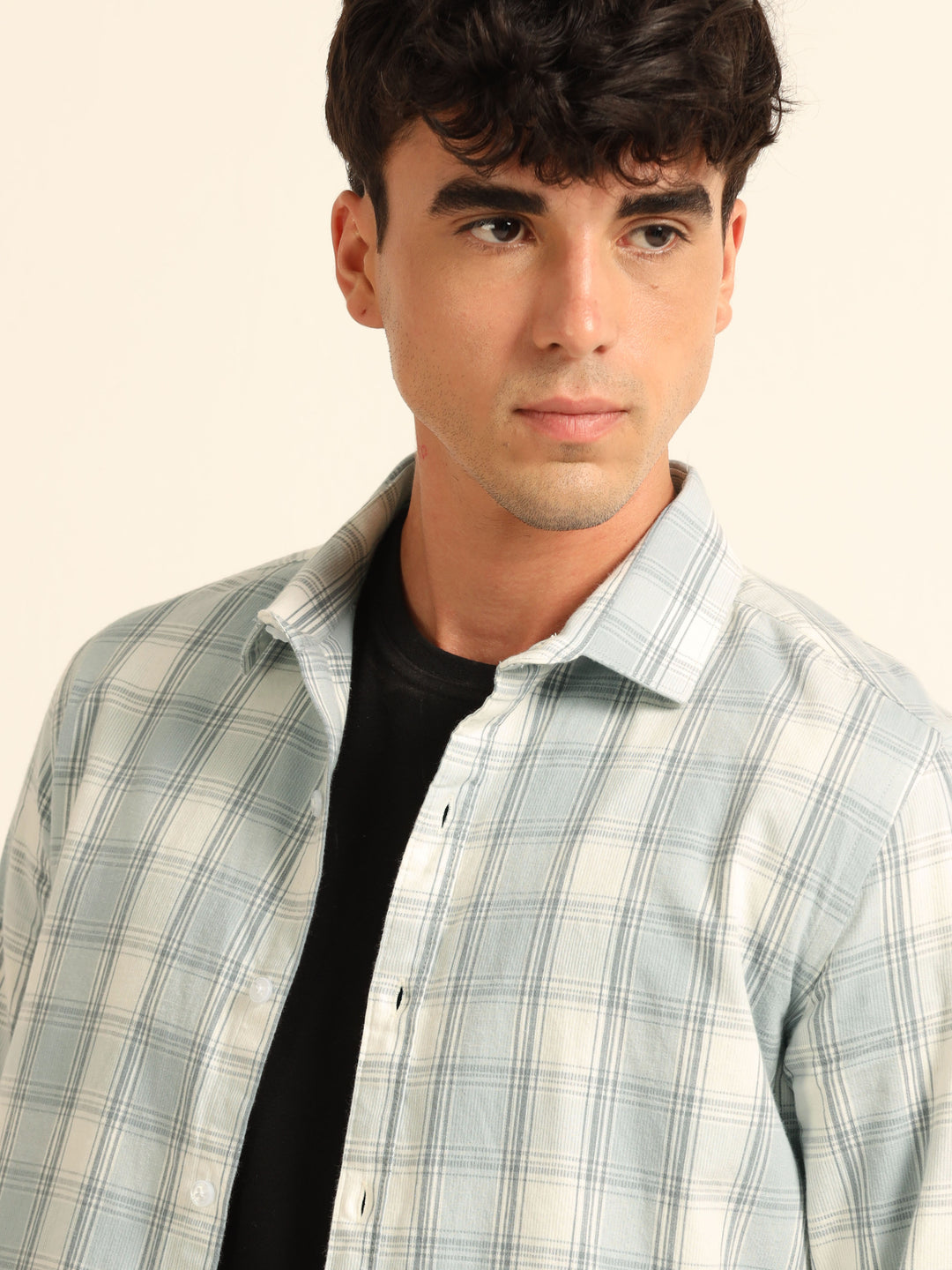 Cadet Grey Regular Fit Check Shirt Checks Shirt Bushirt