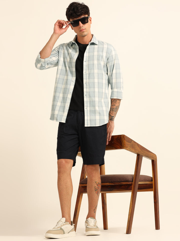 Cadet Grey Regular Fit Check Shirt Checks Shirt Bushirt