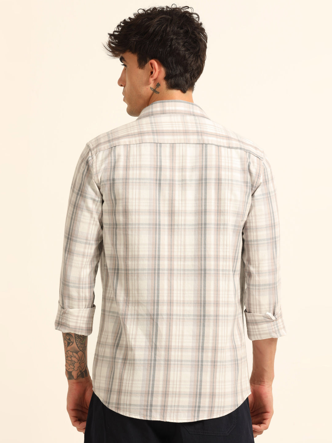 French Taupe Regular Fit Check Shirt Checks Shirt Bushirt