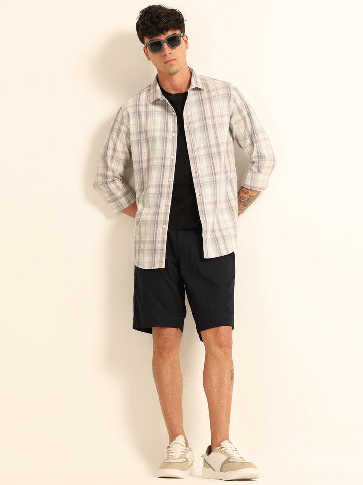 French Taupe Regular Fit Check Shirt Checks Shirt Bushirt