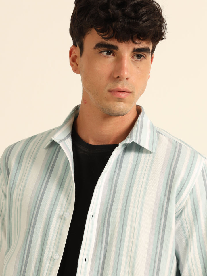 Areo Blue Strips Shirt Stripes Shirt Bushirt