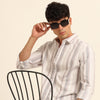 French Taupe Stripes Shirt Stripes Shirt Bushirt