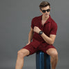 Maroon Waffle Co-Ords Regular Size Co-Ords Bushirt   