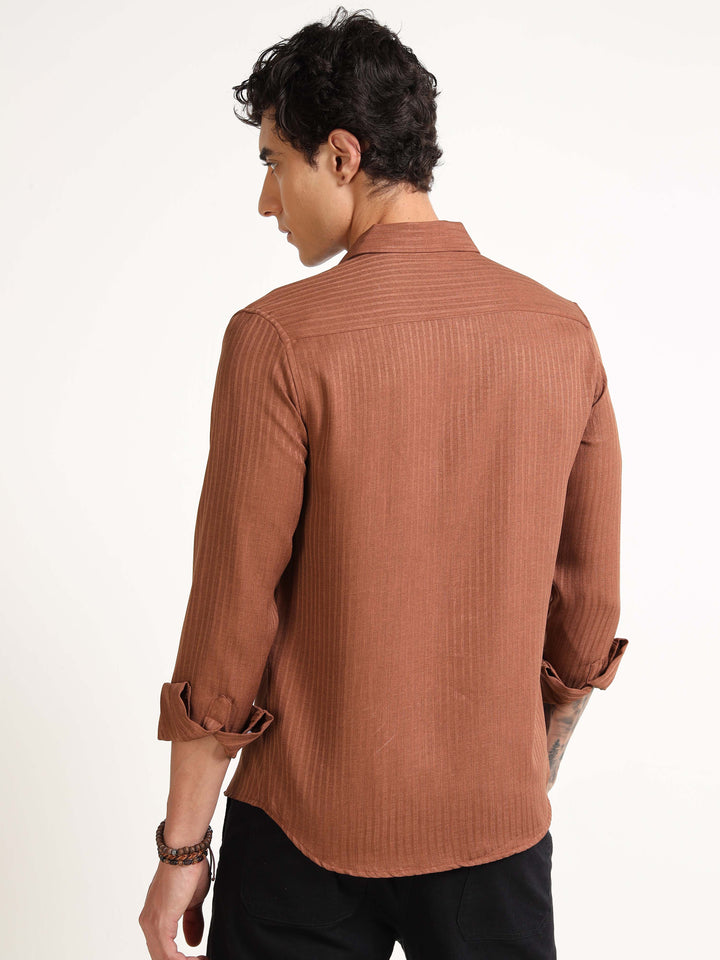 Rust Brown Regular Fit Textured Shirt Structured Shirt Bushirt