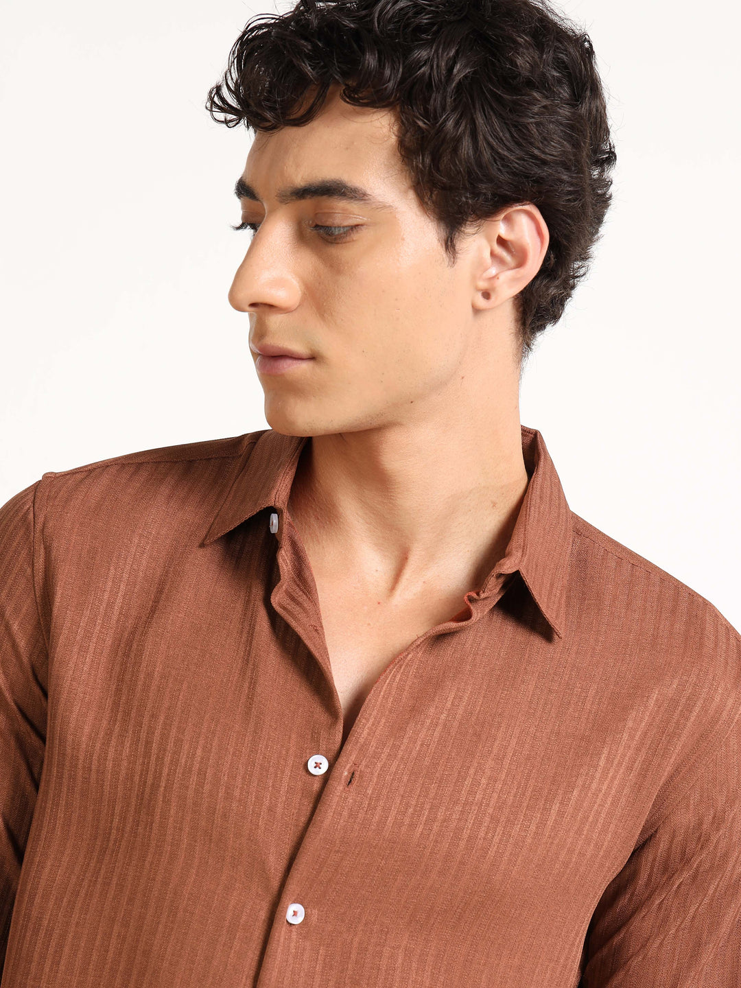 Rust Brown Regular Fit Textured Shirt Structured Shirt Bushirt