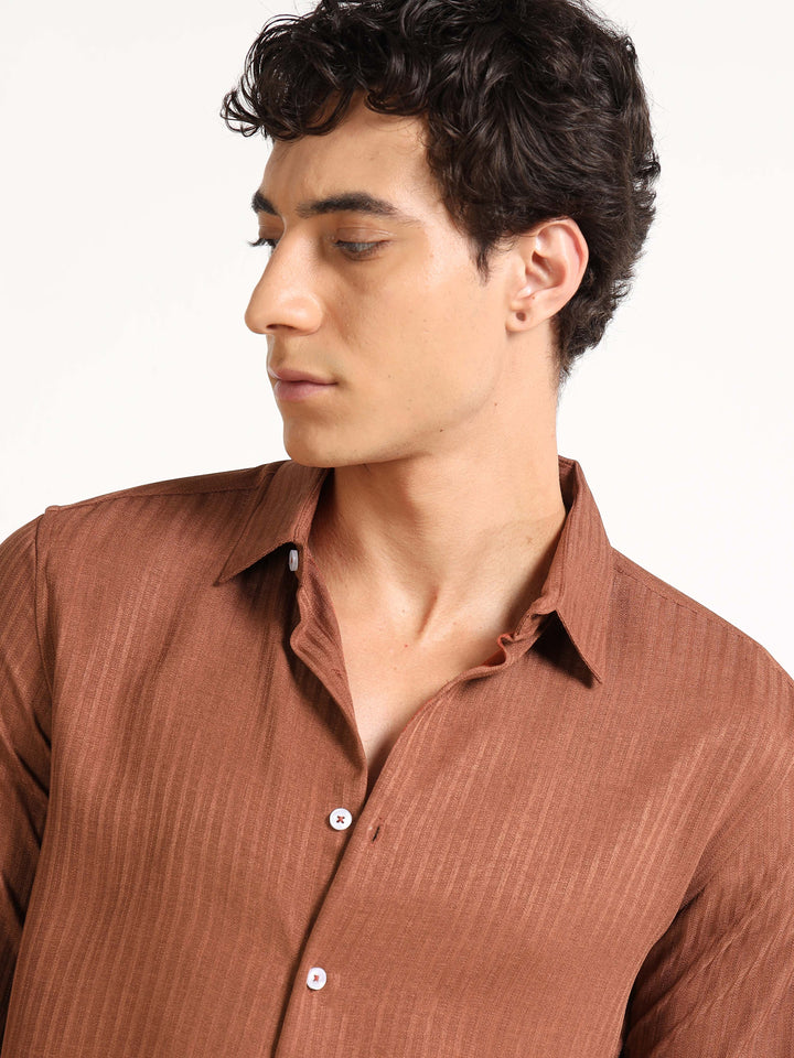 Rust Brown Regular Fit Textured Shirt Structured Shirt Bushirt