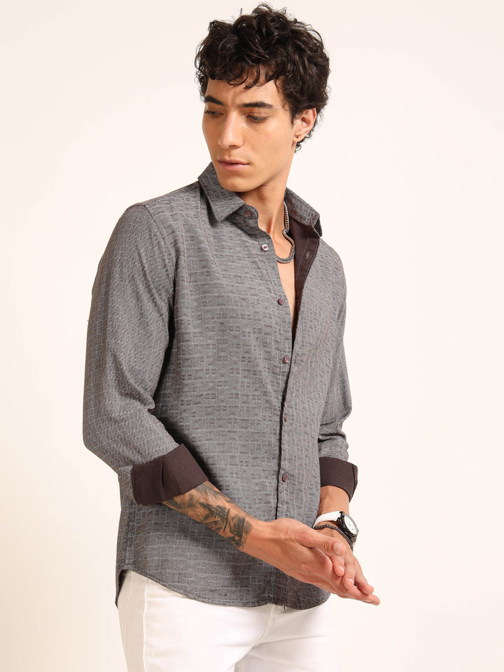 Dark Grey Regular Fit Printed Shirt