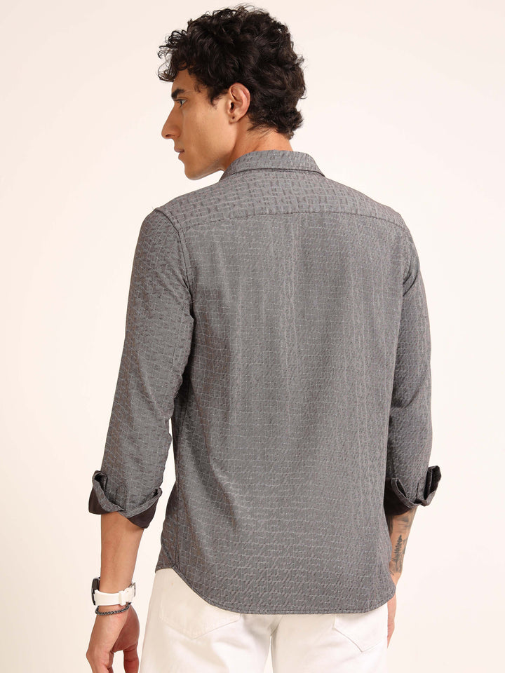 Dark Grey Regular Fit Printed Shirt