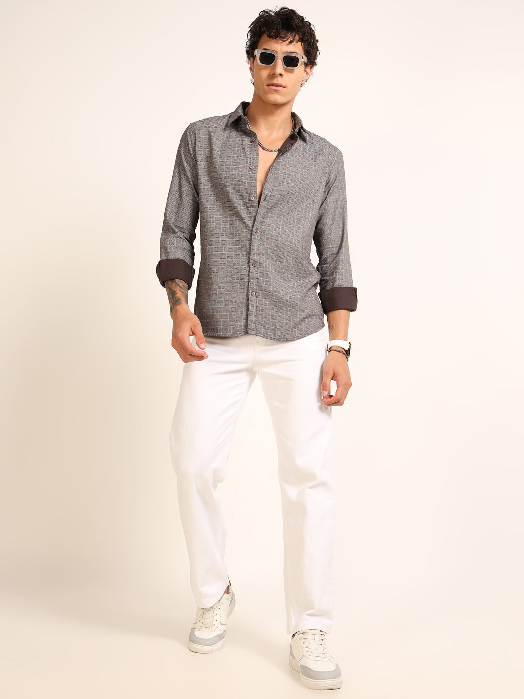 Dark Grey Regular Fit Printed Shirt