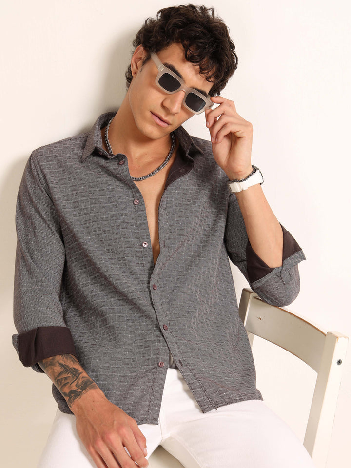 Dark Grey Regular Fit Printed Shirt