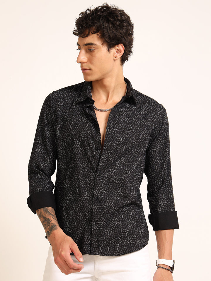 Black Regular Fit Printed Shirt