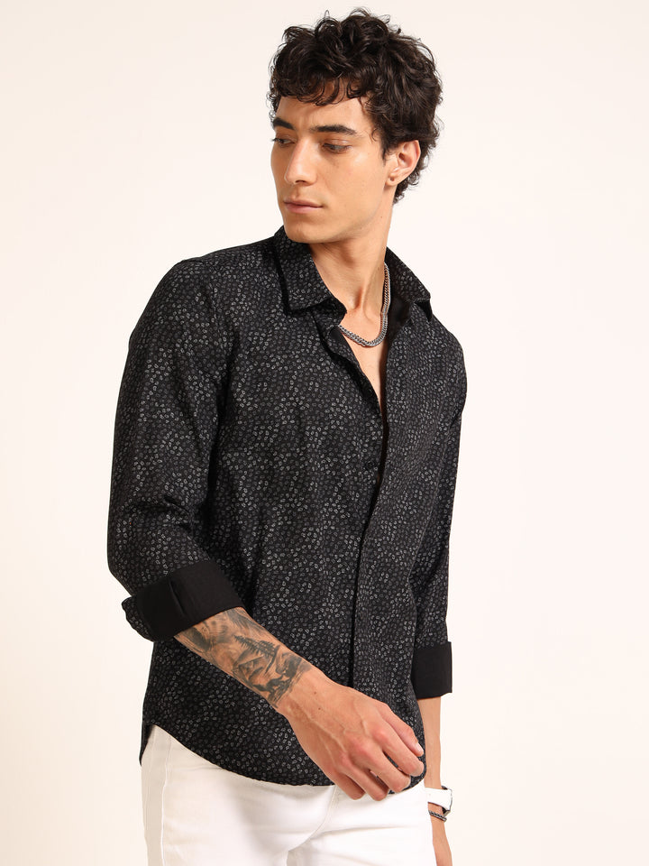 Black Regular Fit Printed Shirt
