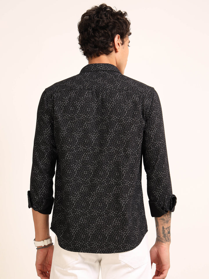 Black Regular Fit Printed Shirt