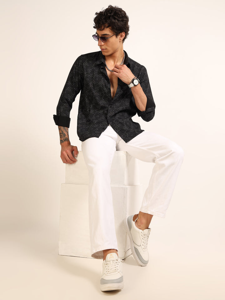 Black Regular Fit Printed Shirt