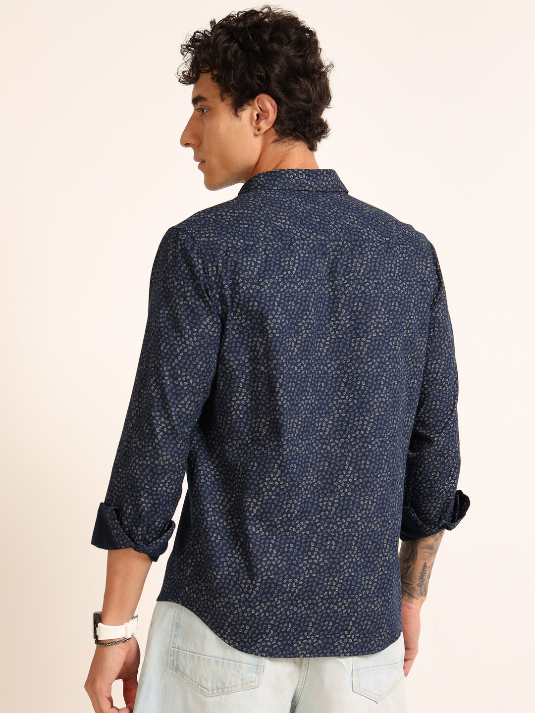 Navy Blue Regular Fit Printed Shirt