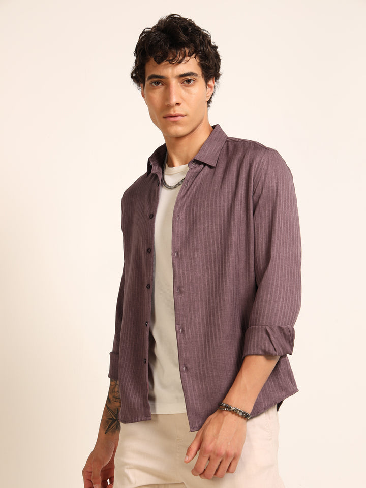 Mauve Regular Fit Textured Shirt Structured Shirt Bushirt