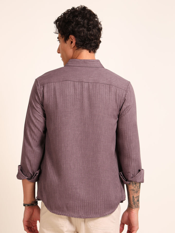 Mauve Regular Fit Textured Shirt Structured Shirt Bushirt