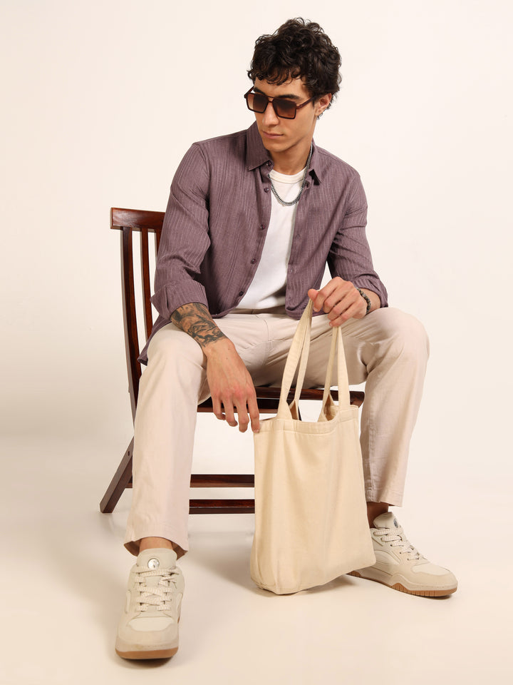 Mauve Regular Fit Textured Shirt Structured Shirt Bushirt