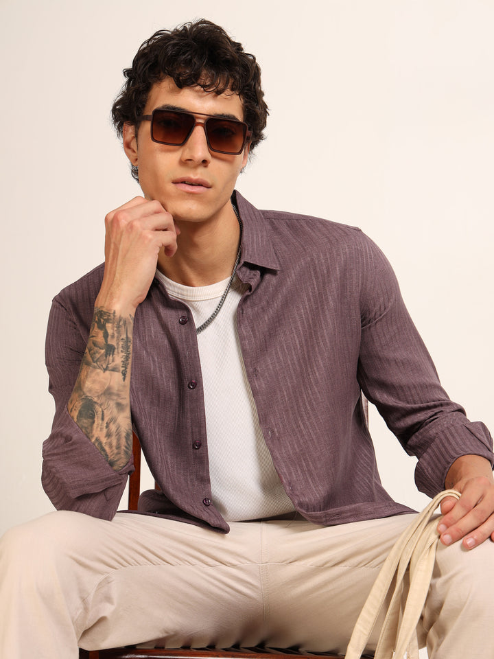 Mauve Regular Fit Textured Shirt Structured Shirt Bushirt
