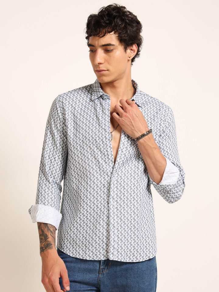 Light Blue Regular Fit Printed Shirt