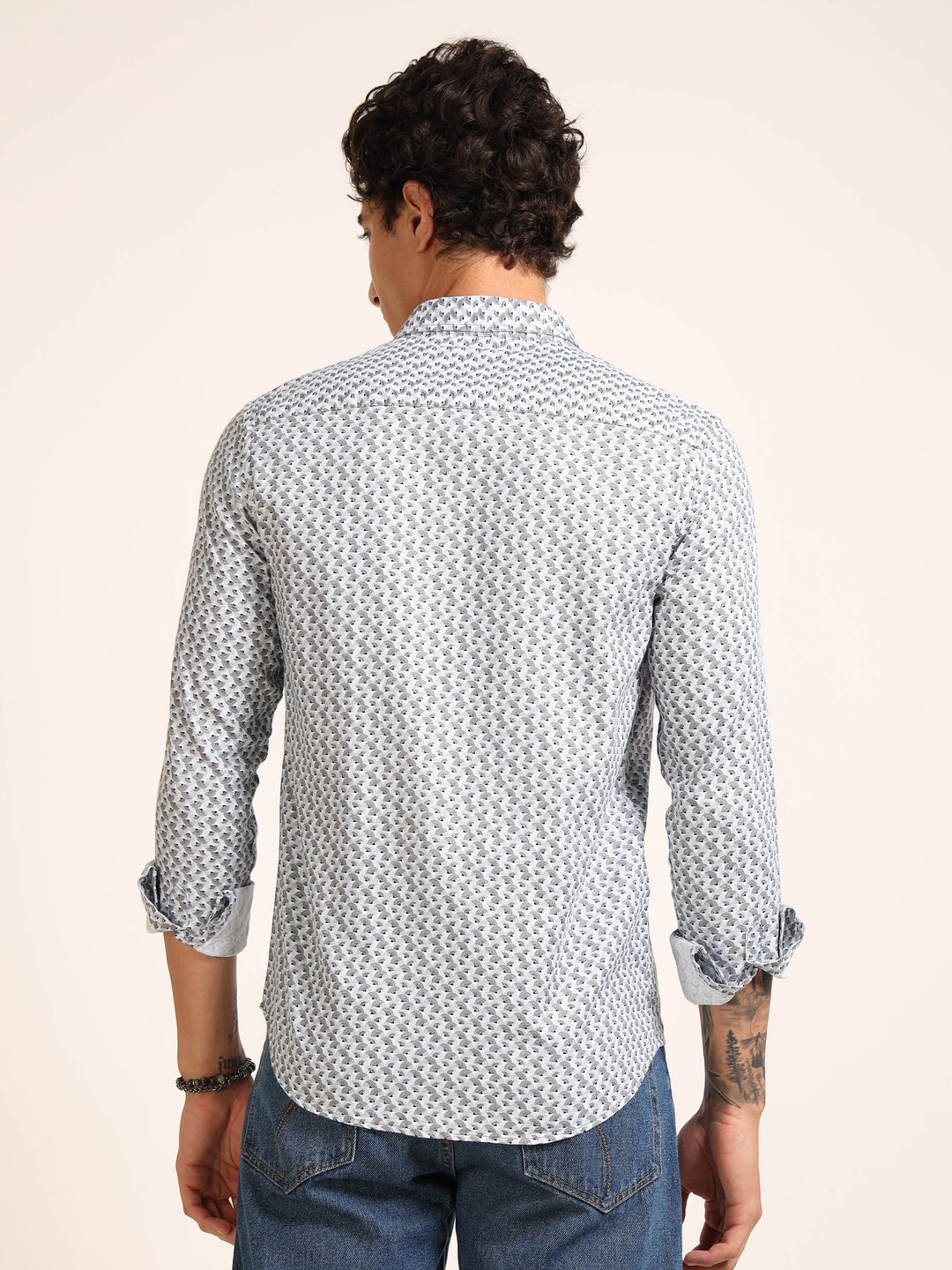 Light Blue Regular Fit Printed Shirt