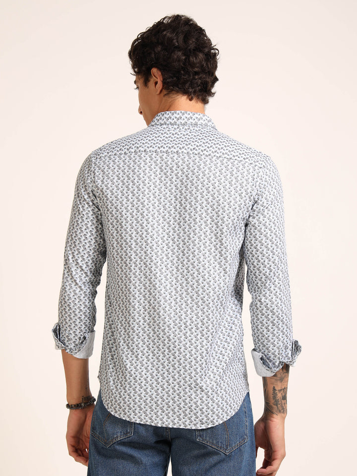 Light Blue Regular Fit Printed Shirt