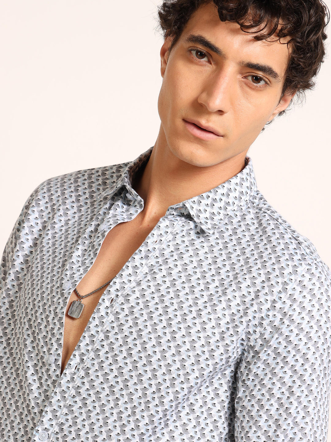 Light Blue Regular Fit Printed Shirt